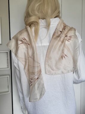 Silk Beige Botanical Scarf